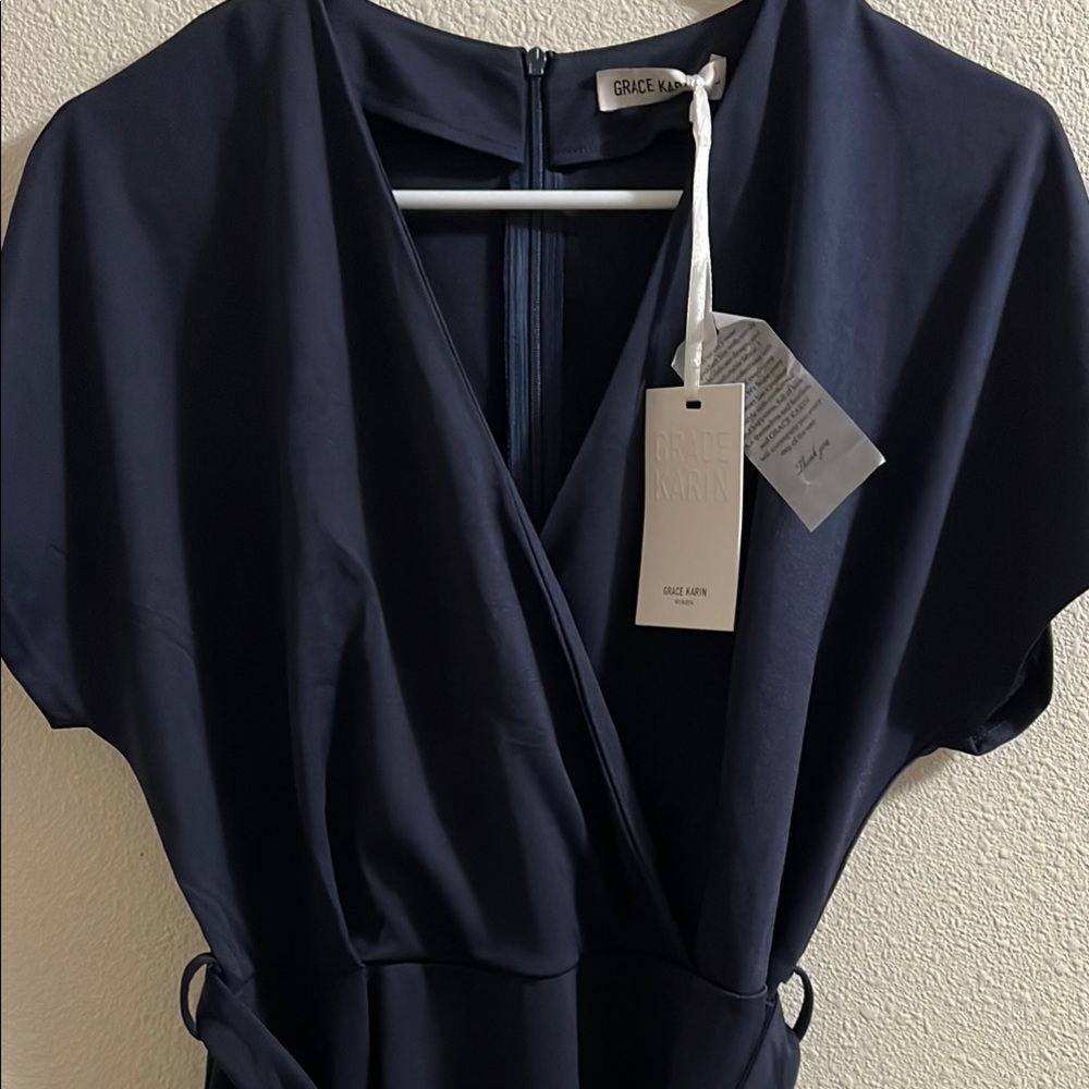 Navy blue overlapping Dress V-Neck GRACE KARIN Sleeves